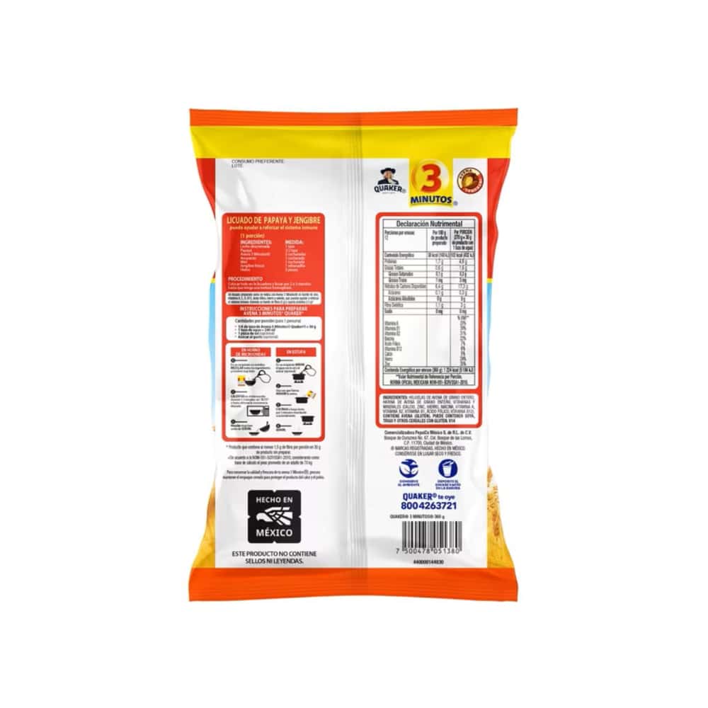 Avena fortificada 3 Minutos Quaker (360 g / 12.7 oz) - Miniatura 2
