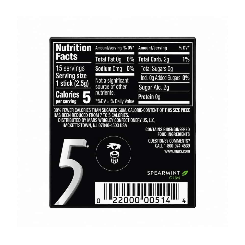 Paquete de chiclet sin azúcar 5 Gum Spearmint Rain (15 U) - Miniatura 2