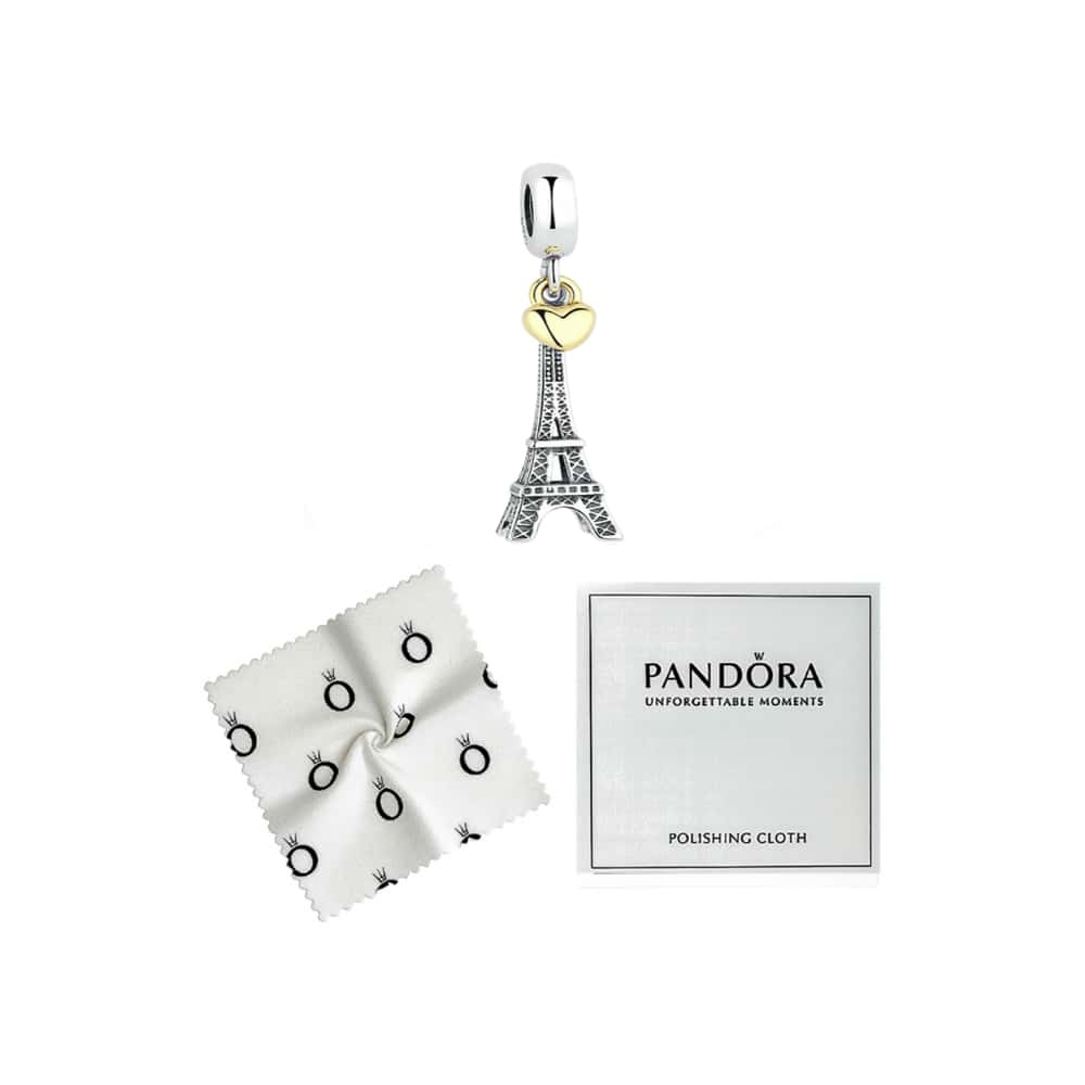 Charm colgante de plata S925 estilo Pandora torre Eiffel con corazón - Miniatura 4