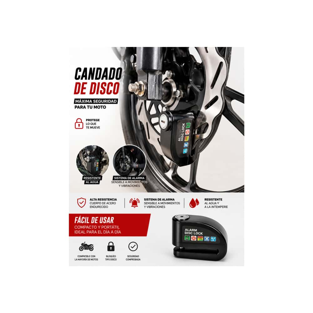 Candado de disco para motocicleta con alarma antirrobo de 110 dB Concen - Miniatura 5