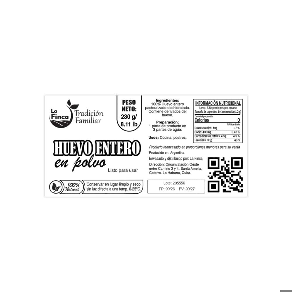 Huevo entero en polvo La Finca (230 g / 8.11 oz) - Miniatura 3