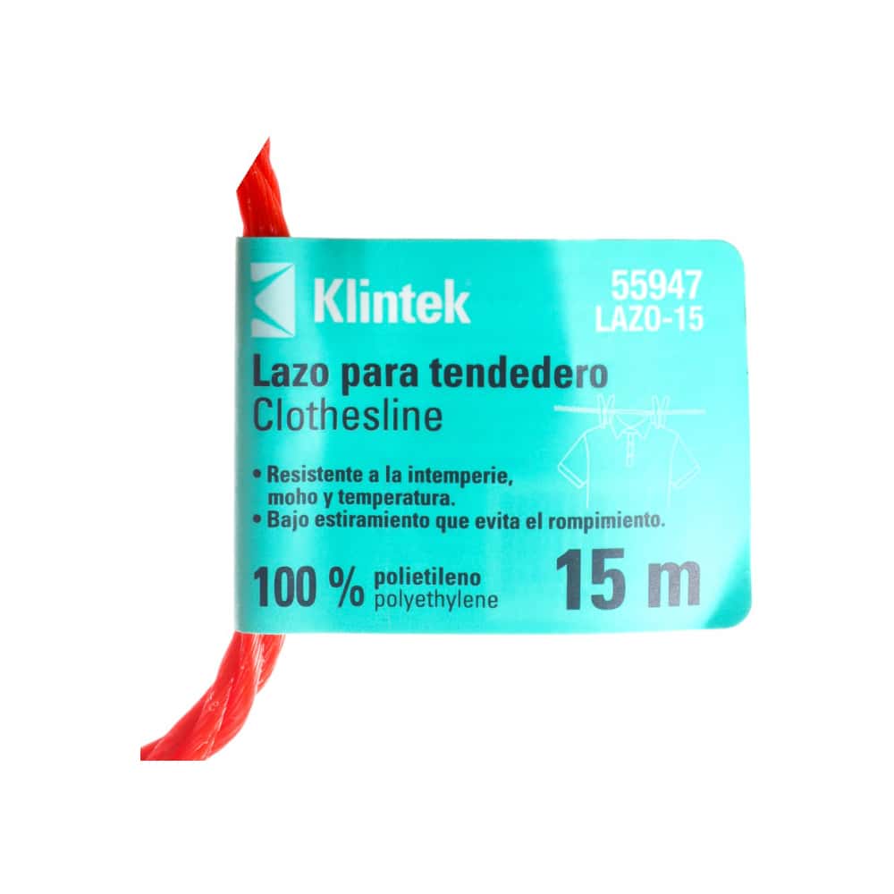 Lazo para tendedero de 15 m de largo color rojo Klintek 55947 - Miniatura 4
