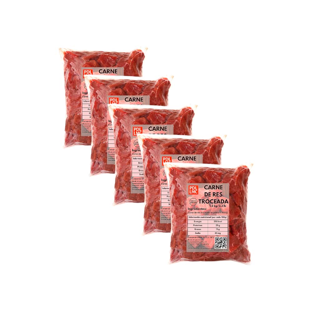 Carne troceada de res de primera PDL LMC (5 x 1.5 kg / 3.3 lb) - Miniatura 1