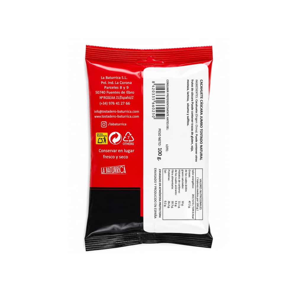 Cacahuete con cáscara jumbo tostado natural LA BATURRICA (100 g / 3.52 oz) - Miniatura 2