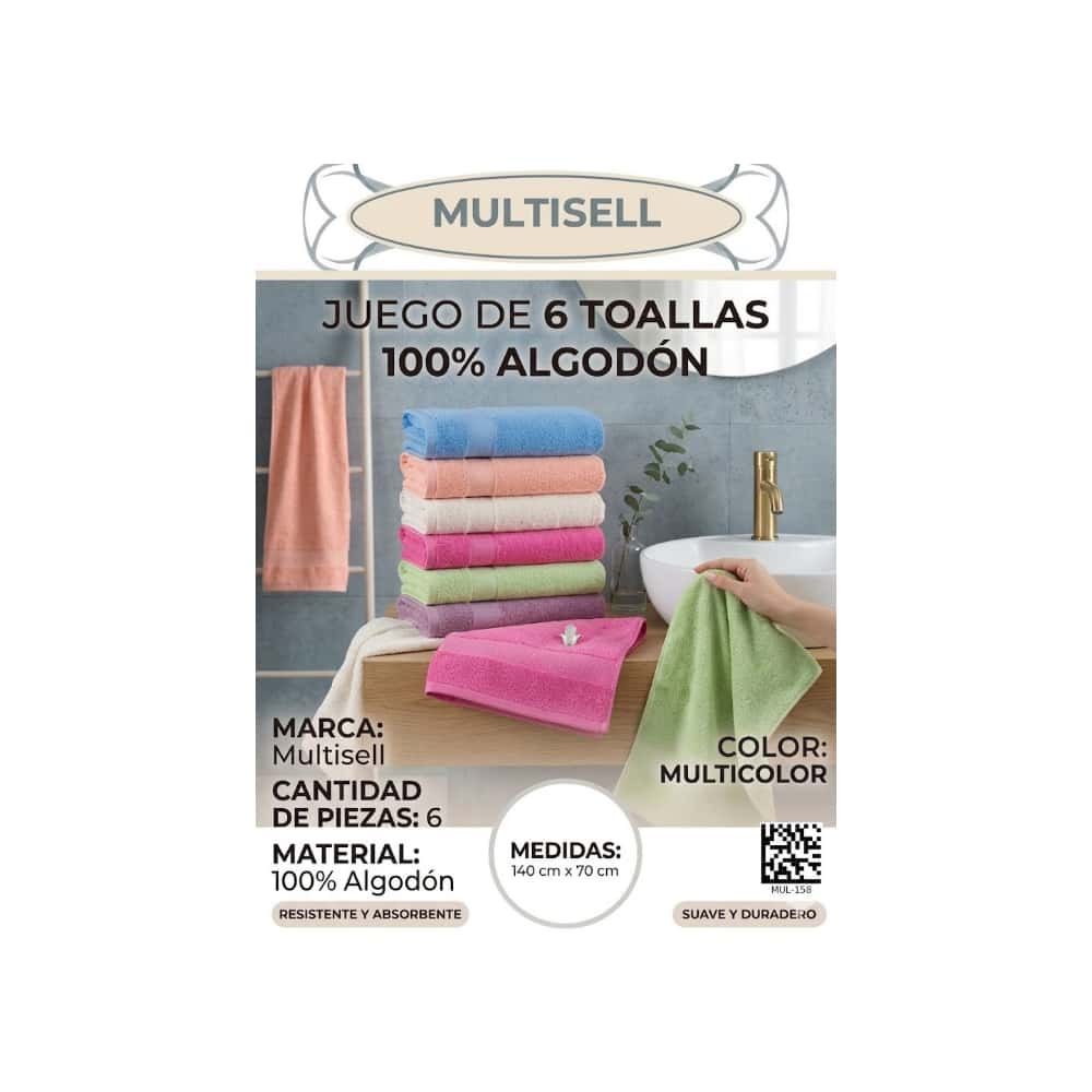 Toallas 100% algodón de 140 cm x 70 cm Multisell (6 U) - Miniatura 4