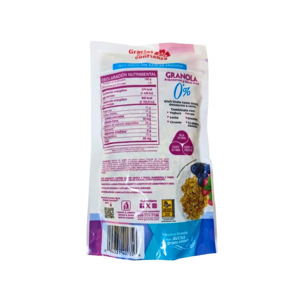 Cereal de granola sin azúcar con arándanos y mora azul Granvita (180 g / 6.3 oz) - Miniatura 6