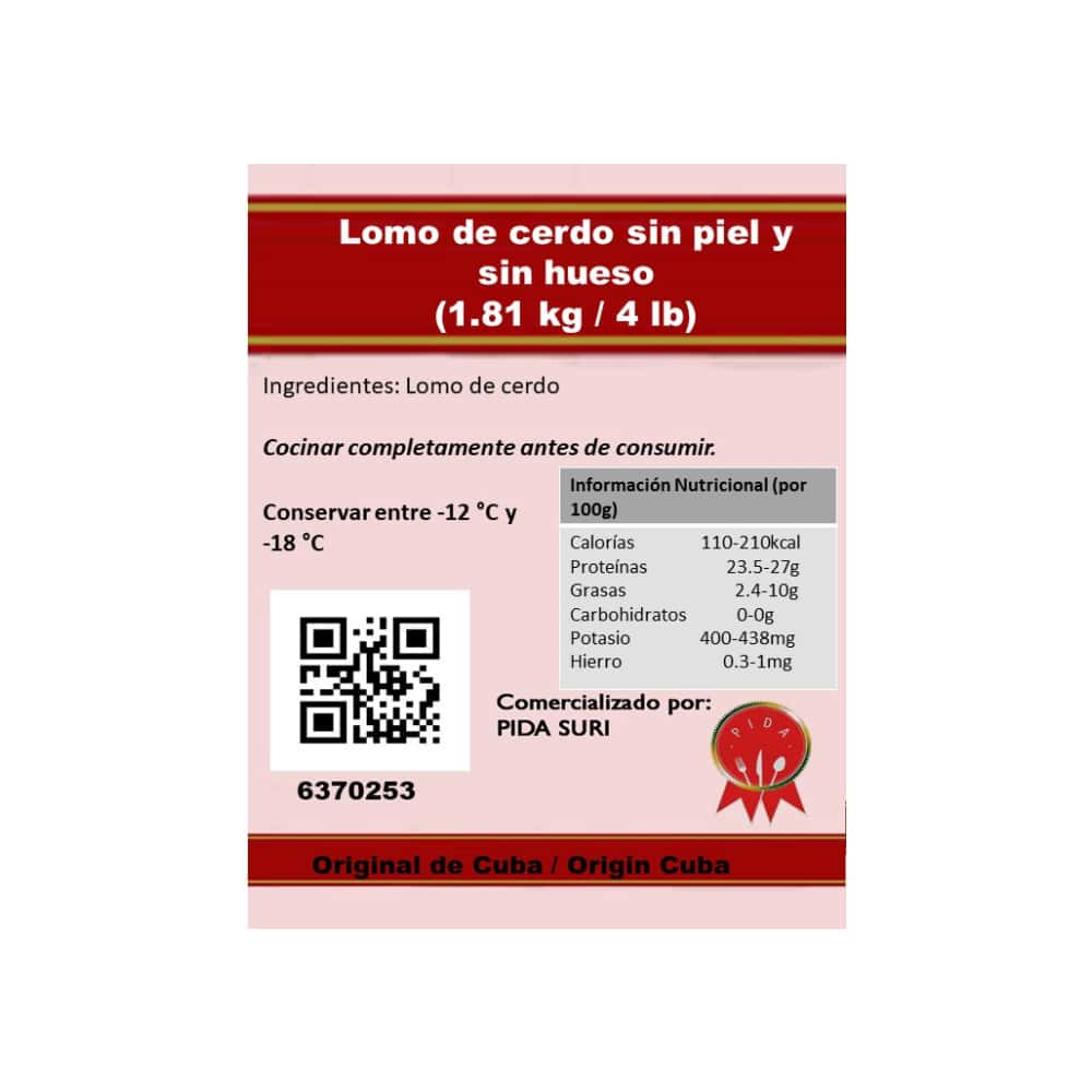 Lomo de cerdo sin piel y sin hueso Pida (1.81 kg / 4 lb) - Miniatura 3