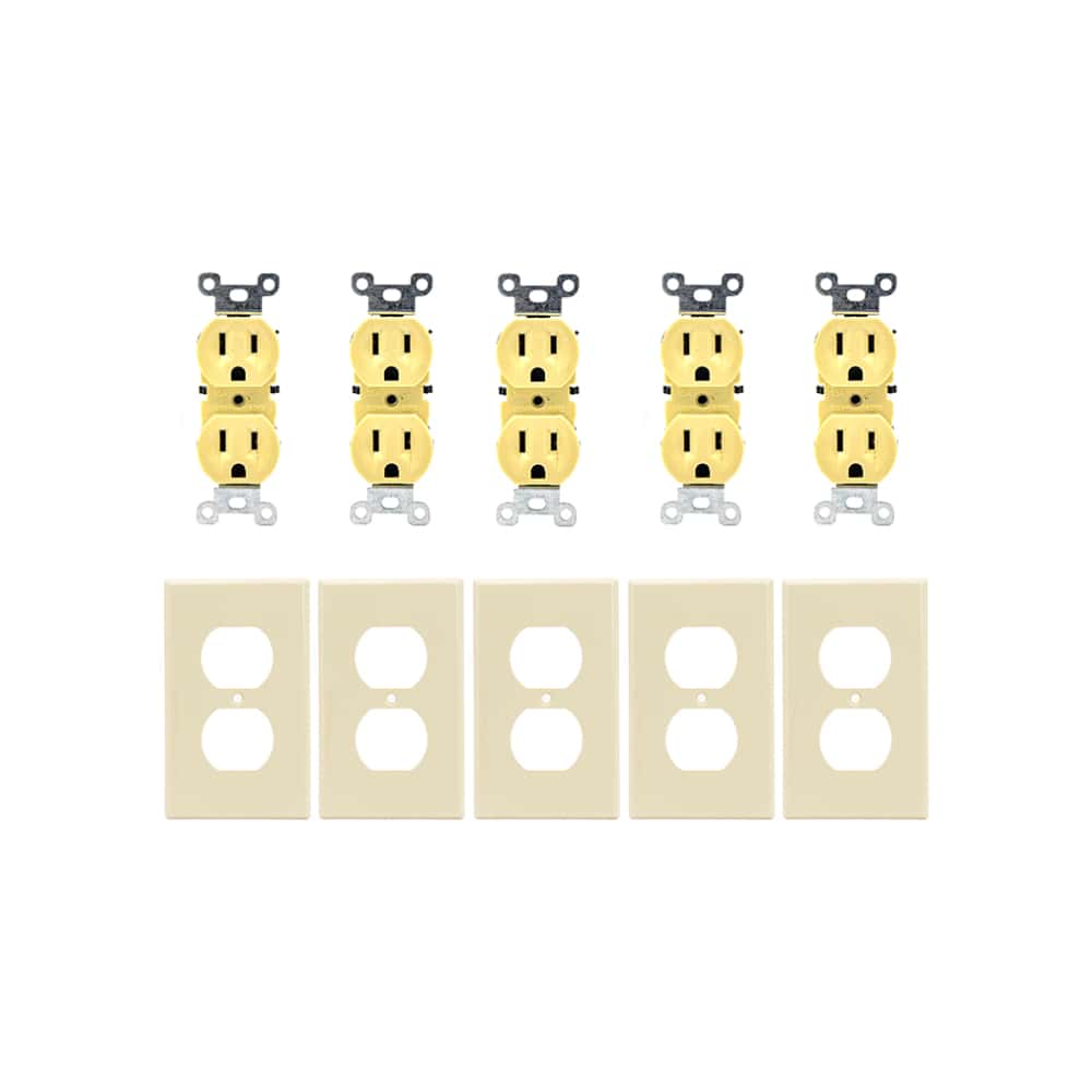 Set de 5 tomacorrientes doble de 125 V / 15 A con tapas Troen - Miniatura 1