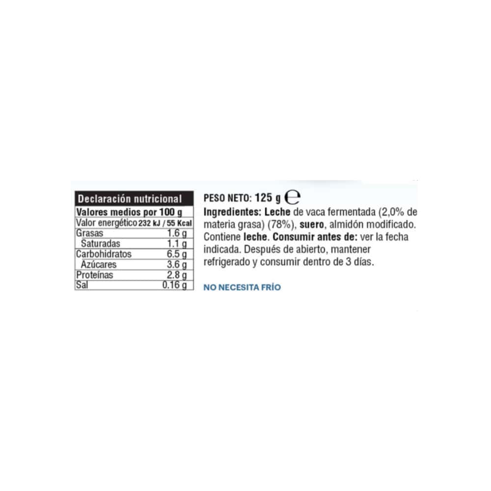 Yogurt pasteurizado natural YEYA (125 g / 4.41 oz) - Miniatura 2