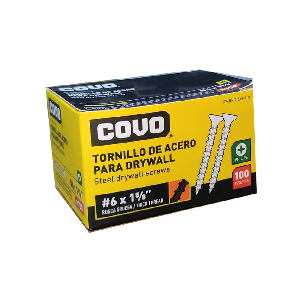 Caja de 100 tornillos de acero para paneles de yeso - pladur o drywall - #6 x 1-5/8" Covo - Miniatura 6
