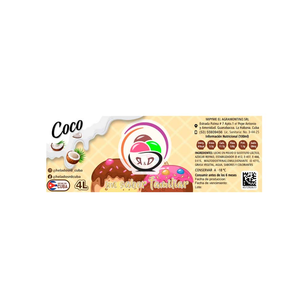 Helado sabor coco R&D (4 L) - Miniatura 3