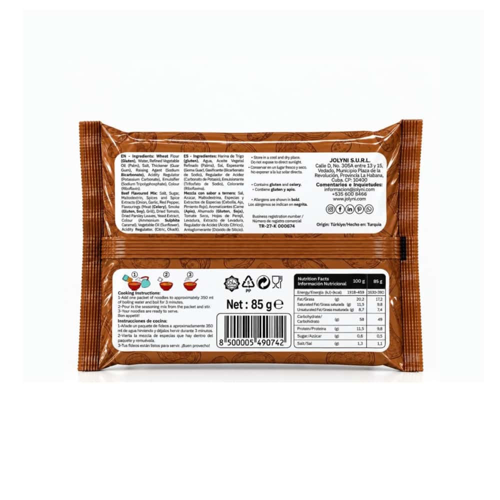 Sopa de fideos instantáneos sabor ternera Jolyni (6 x 85 g / 3 oz) - Miniatura 2