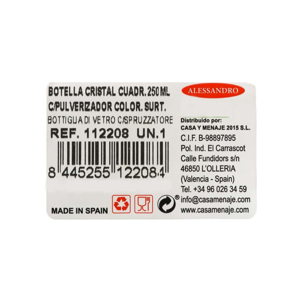 Botella de cristal cuadrada con pulverizador 250 ml Alessandro - Miniatura 4