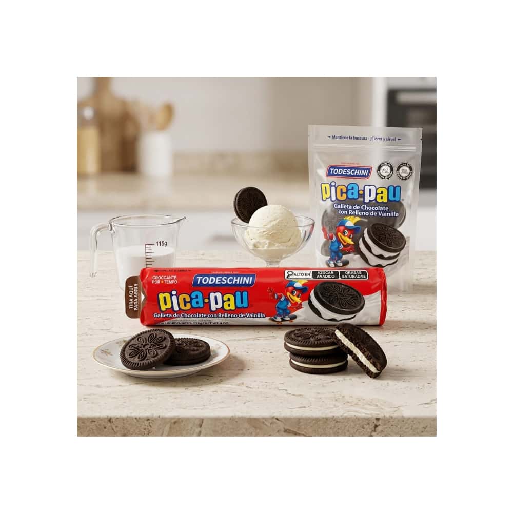 Galletas de chocolate con relleno sabor a vainilla pica pau Todeschini (115 g / 4 oz) - Miniatura 4