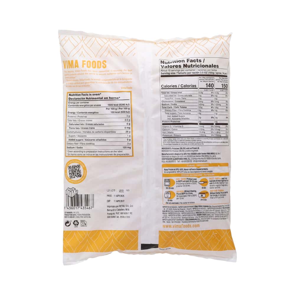 Patatas -papas- prefritas congeladas Vima Foods (1 kg / 2.2 lb) - Miniatura 11