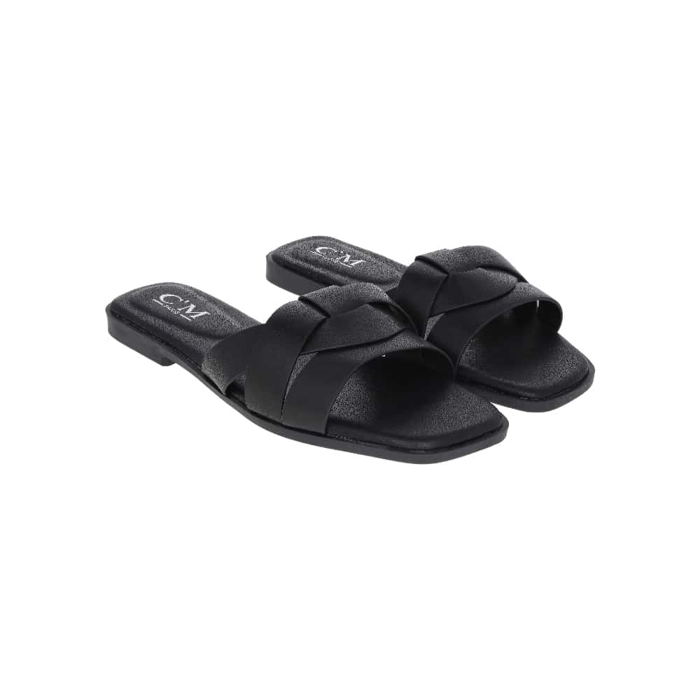 Sandalias planas negras de correas cruzadas y nudo para mujer CM PARIS (Talla 37) - Miniatura 1