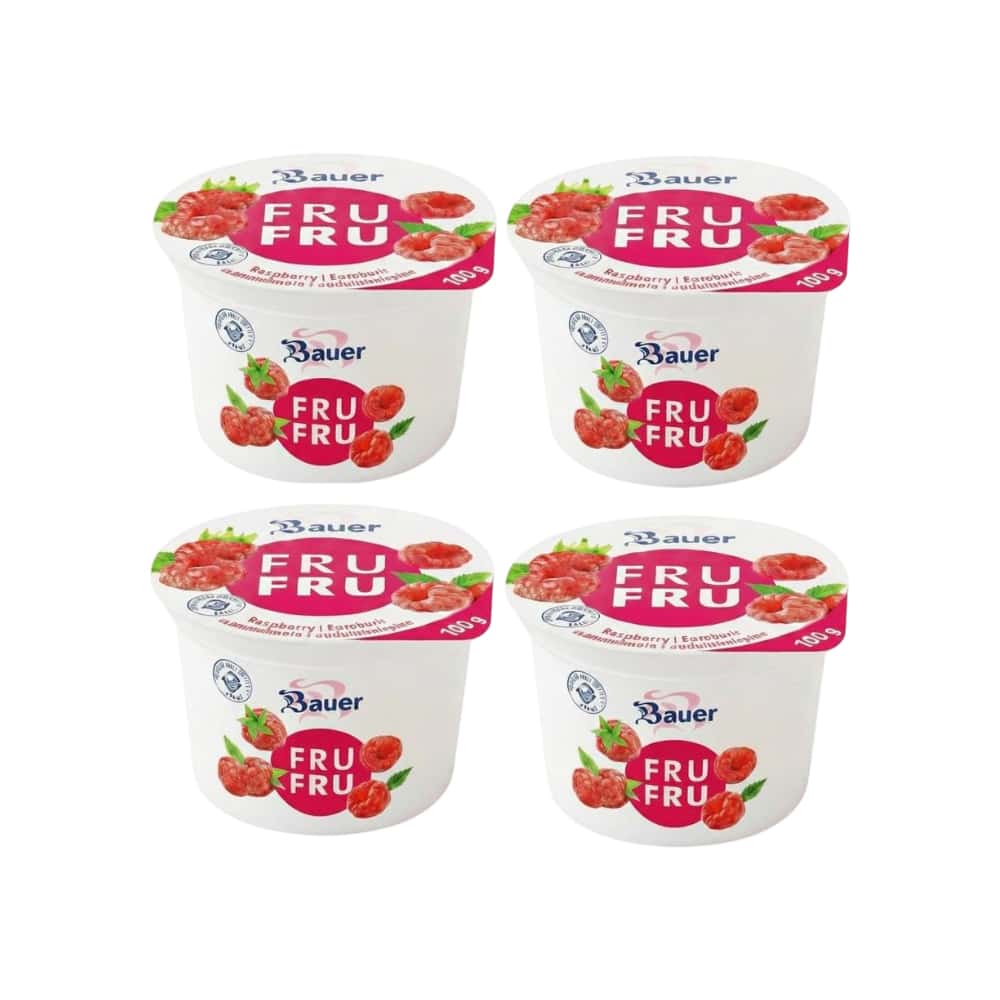 Yogur sabor frambuesa Bauer Fru Fru (4 x 100g / 3.53oz) - Miniatura 1