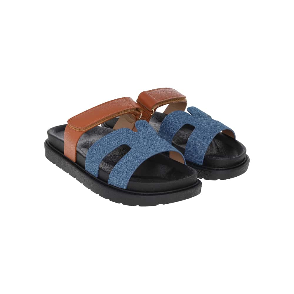 Sandalias planas Blue Jeans y marrón con tira ajustable para mujer Isabella (Talla 39) - Miniatura 1