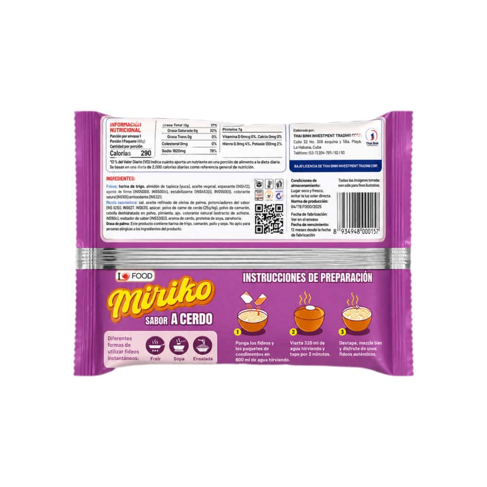 Sopa instantánea con fideos sabor a cerdo TB Food (65 g / 2.29 oz) - Miniatura 2