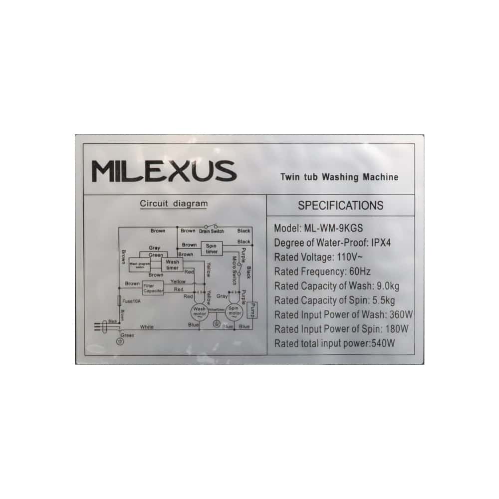 Lavadora semiautomática con bomba 9 Kg negra Milexus ML-WM-9KGS - Miniatura 2