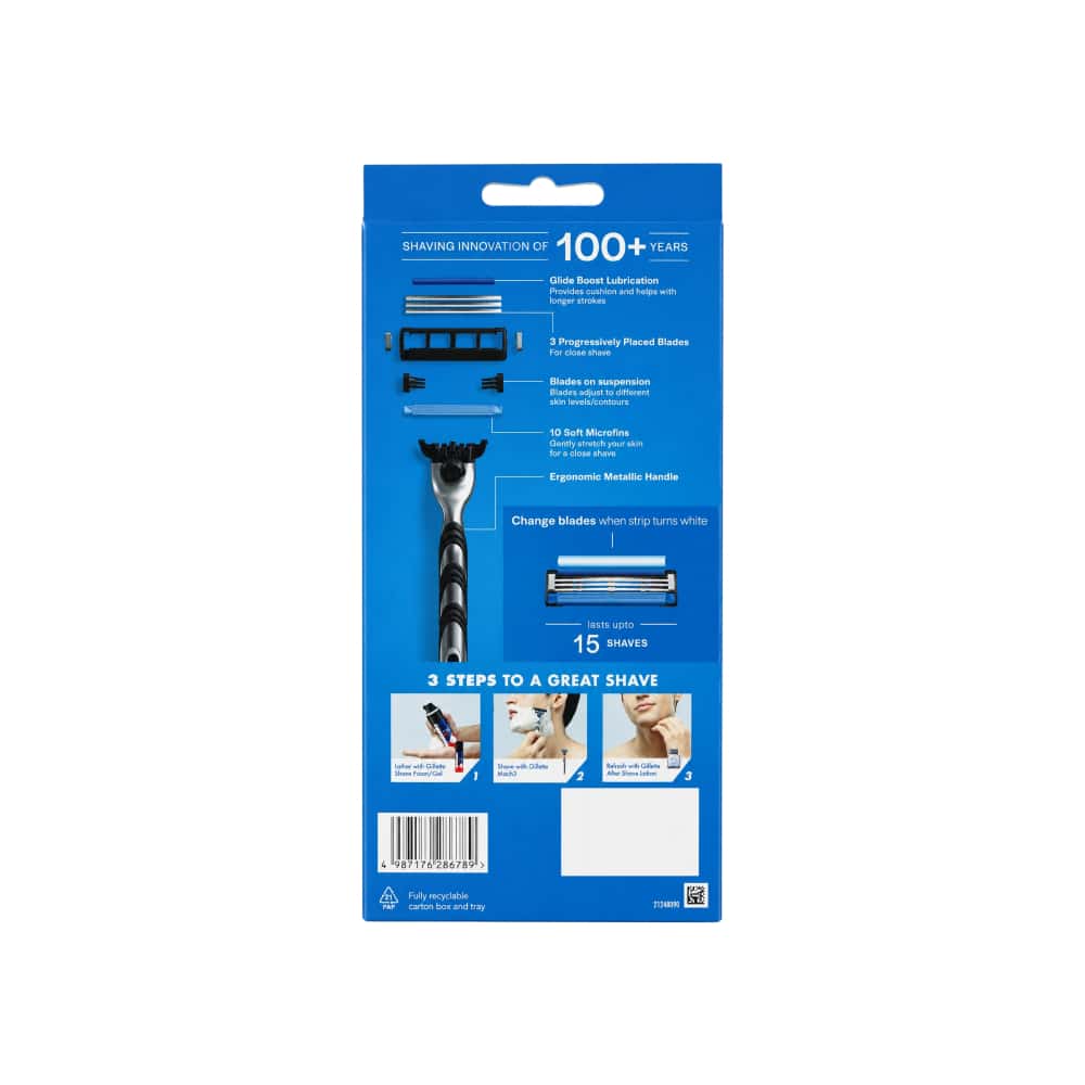Cuchilla de afeitar de triple hoja para hombre con 4 respuestos Mach3 Gillette - Miniatura 2