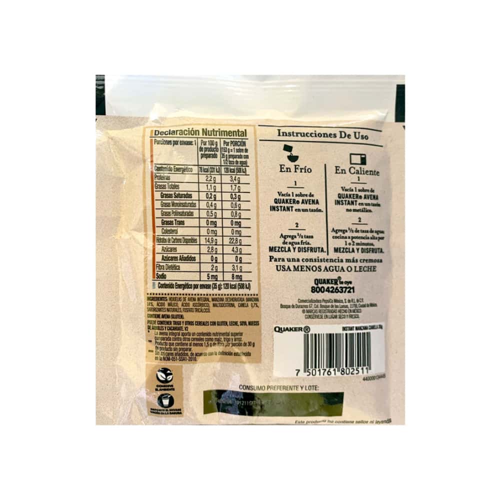 Combo de cereal para desayuno sin azúcar quaker sabor arándanos (35 g / 1.23 oz) + manzana y canela (35 g / 1.23 oz) - Miniatura 2