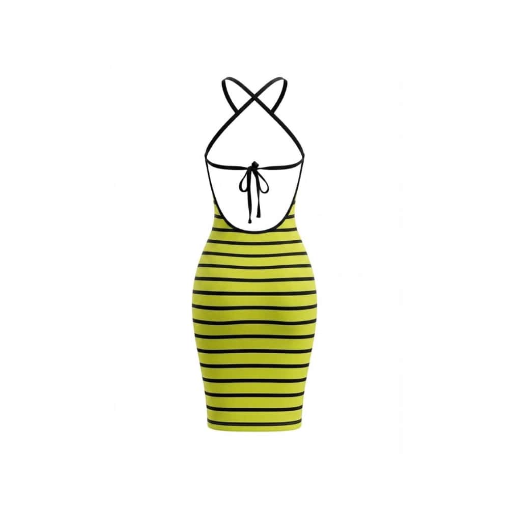 Vestido ajustado con estampado de rayas horizontales verde limón y negro Torbex (Talla única) - Miniatura 2