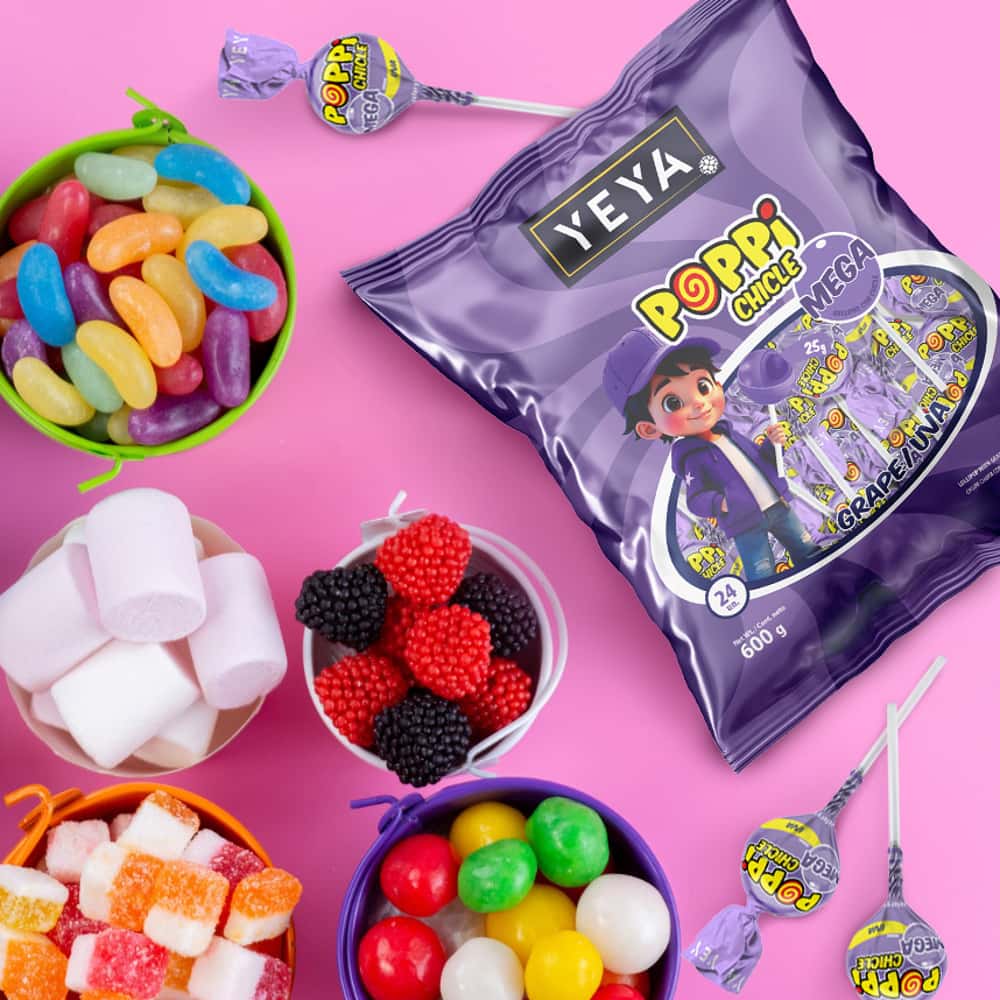 Chupa chupas con relleno de chicle sabor uva YEYA (600 g / 1.32 lb) - Miniatura 6
