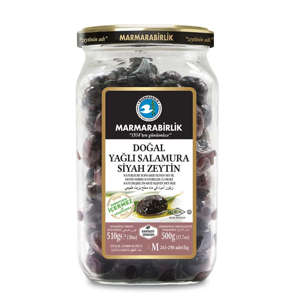 Aceitunas negras naturales en aceite y salmuera Marmarabirlik (500 g / 1.10 lb) - Miniatura 1