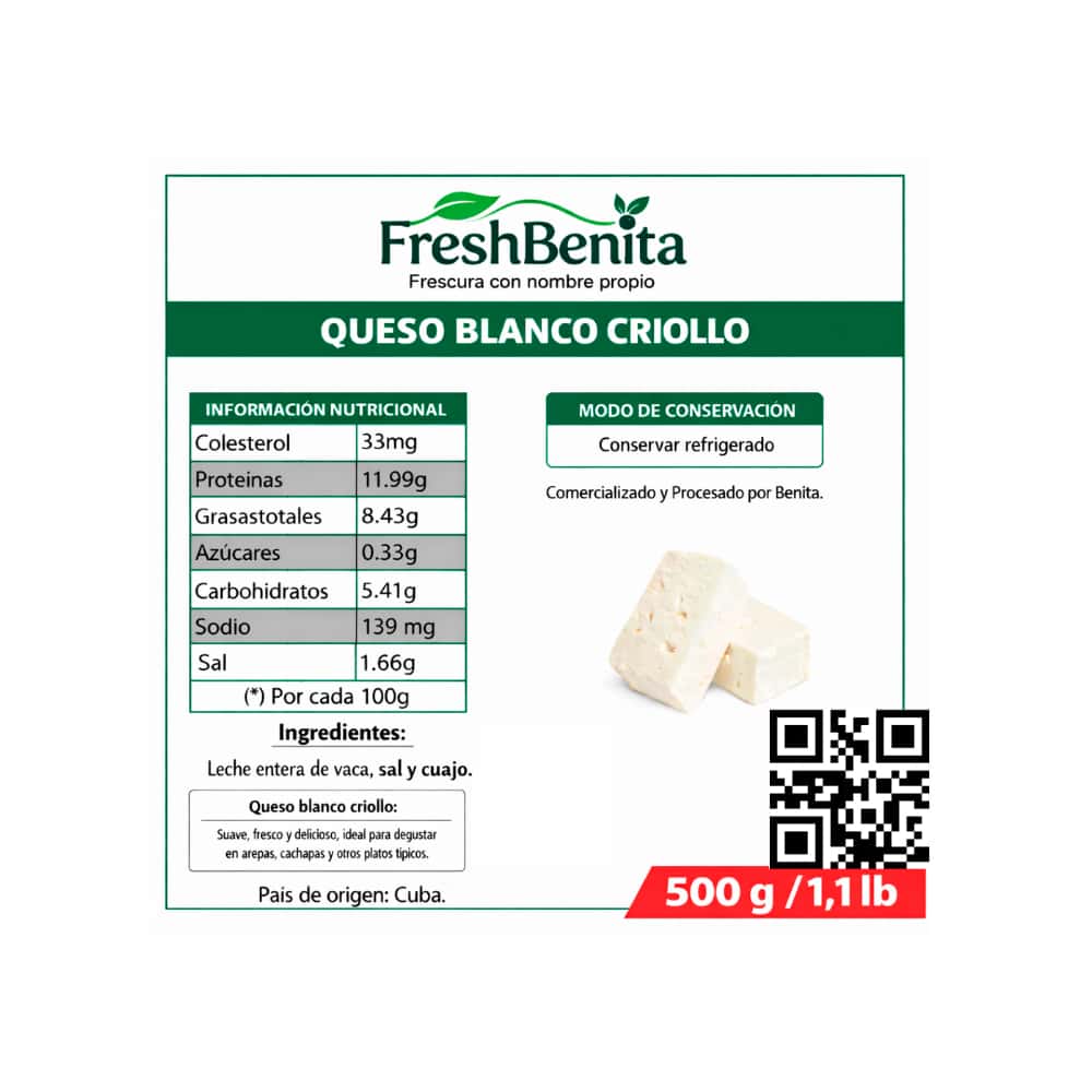 Queso blanco criollo FreshBenita (500 g / 1.1 lb) - Miniatura 2