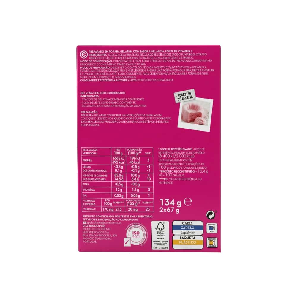Gelatina en polvo sabor sandía Continente (2 x 67 g / 2.36 oz) - Miniatura 2