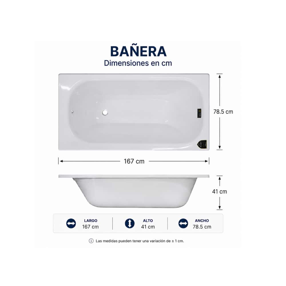 Bañera acrílica rectangular color blanco Zeric - Miniatura 2