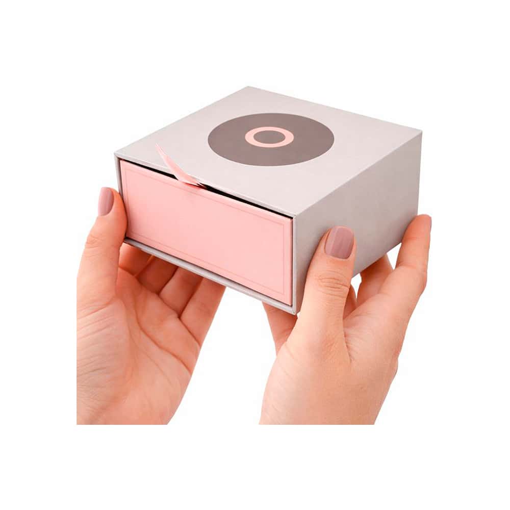 Caja mediana estilo Pandora de terciopelo rosa y gris para joyas - Miniatura 3