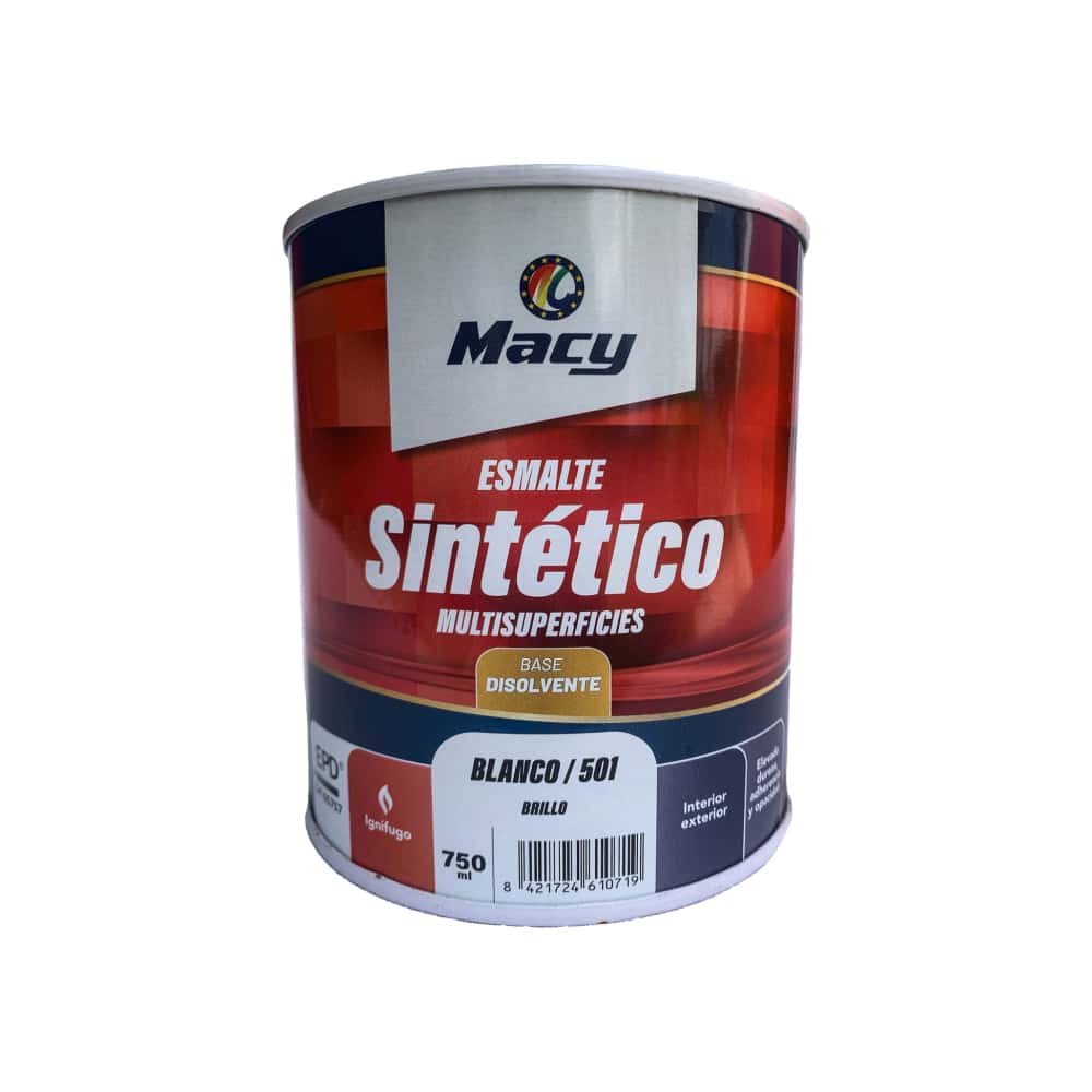 Esmalte sintético multisuperficies interior y exterior base disolvente color blanco brillo Macy (750 ML) - Miniatura 1