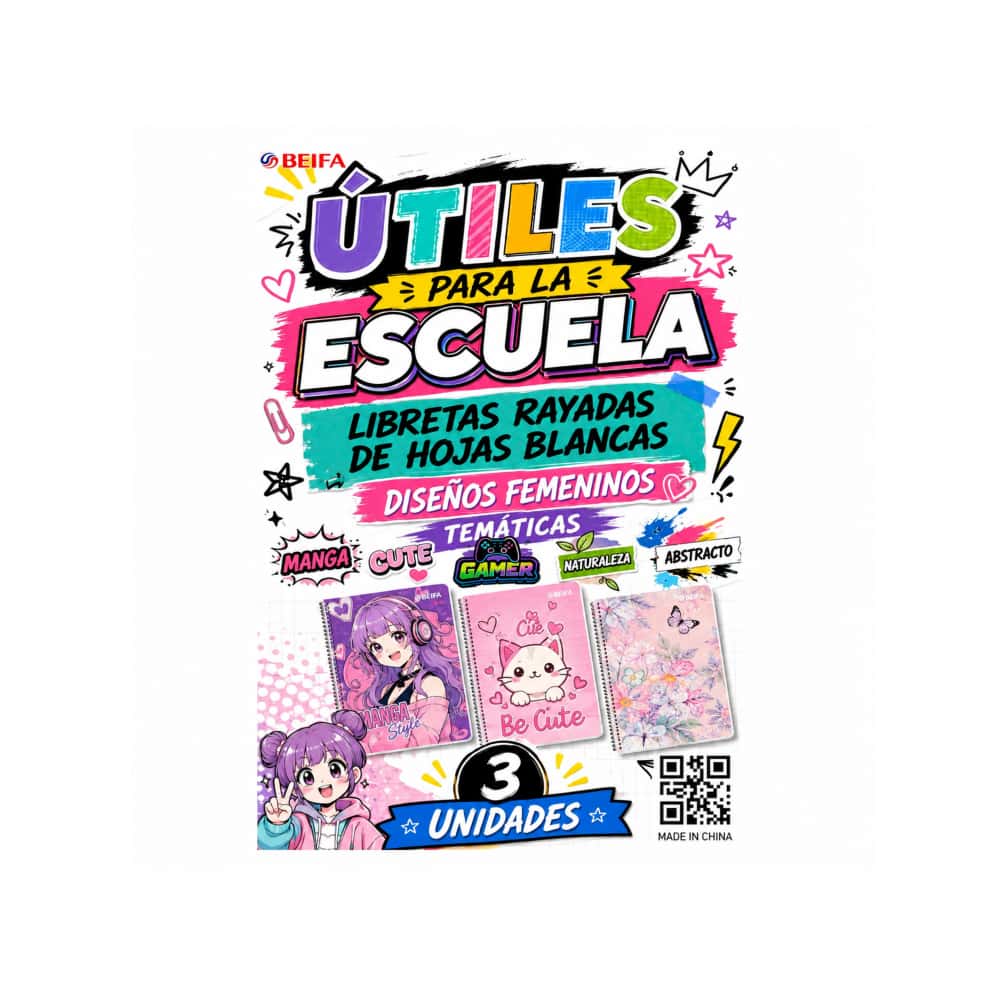 Cuadernos escolares rayados diseños femeninos Beifa (3 U) - Miniatura 4