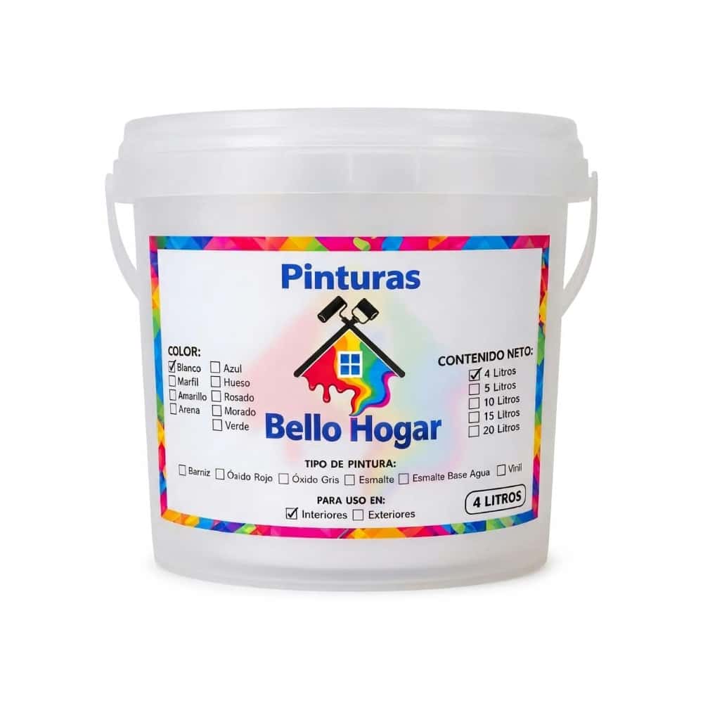 Pintura vinílica interior y exterior color blanco Bello Hogar (4 L) - Miniatura 1