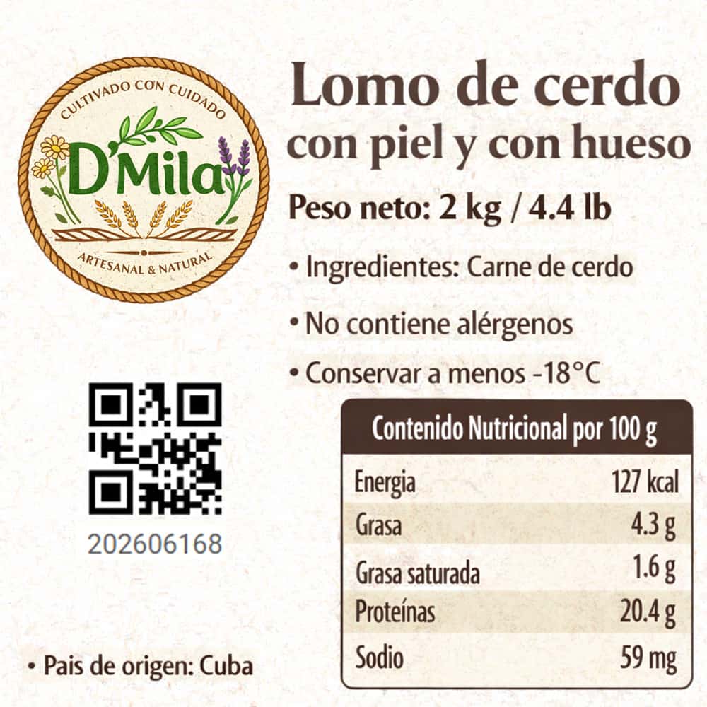 Lomo de cerdo con piel y con hueso D'Mila (2 kg / 4.4 lb) - Miniatura 2