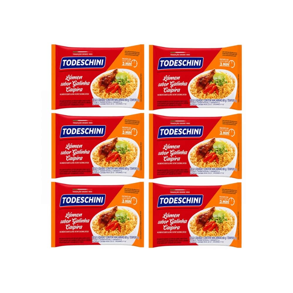 Fideos instantáneos sabor a pollo de corral Todeschini (6 x 85 g / 2.99 oz) - Miniatura 1