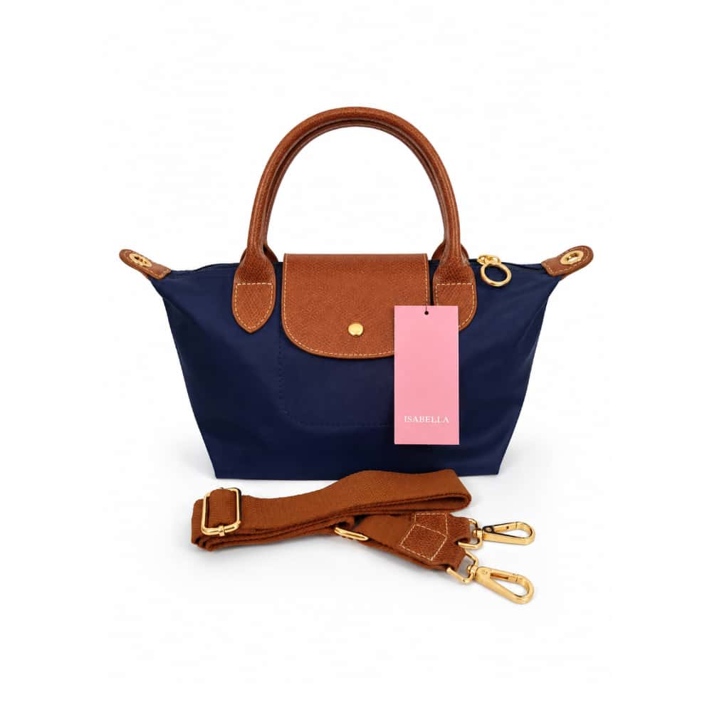 Bolso tote de nailon azul marino con detalles de piel y asas extraíbles Isabella - Miniatura 1