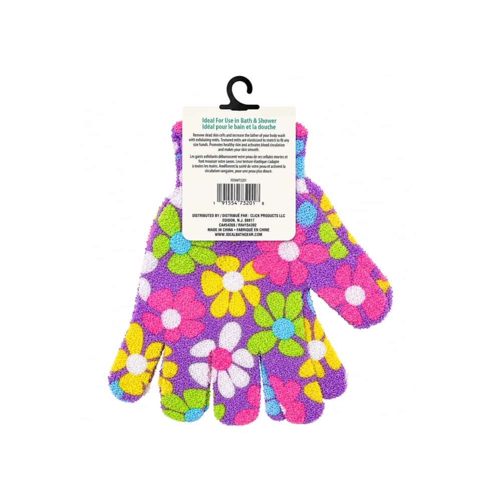 Guantes exfoliantes de baño de lujo con diseño de margaritas de colores Ideal Bath (1 U) - Miniatura 2
