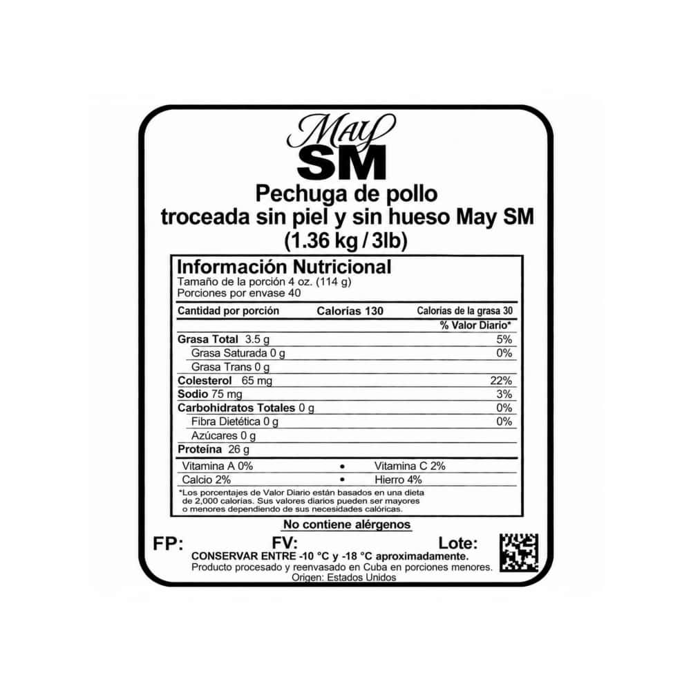 Pechugas de pollo troceadas sin piel y sin hueso May SM (1.36 kg / 3 lb) - Miniatura 2