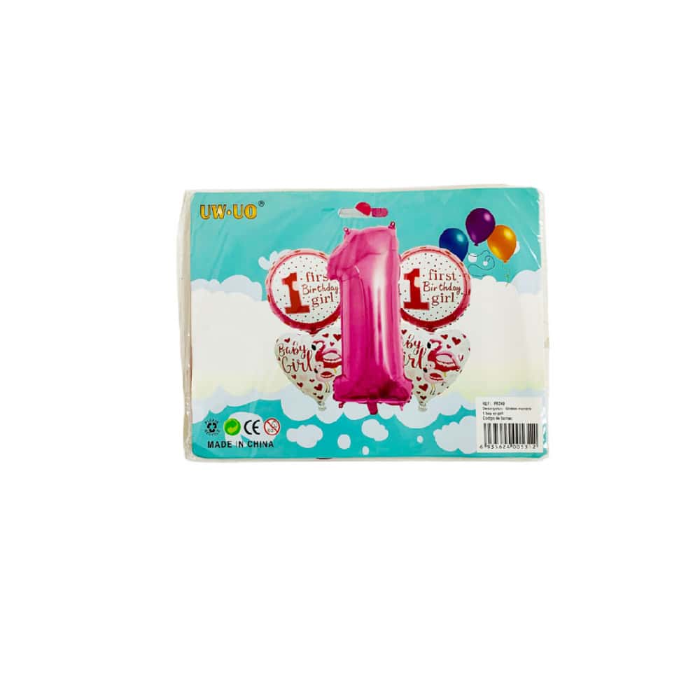 Set de globos de niña para el primer cumpleaños (5 U) - Miniatura 2