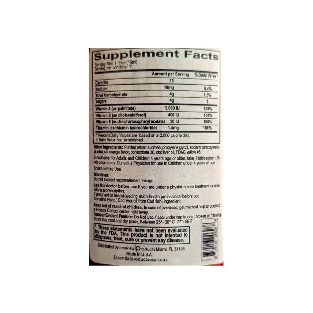 Emulsión de aceite de hígado de bacalao con vitaminas A+D+E+B1 sabor naranja Scods (200 ml / 6.7 fl. oz) - Miniatura 3
