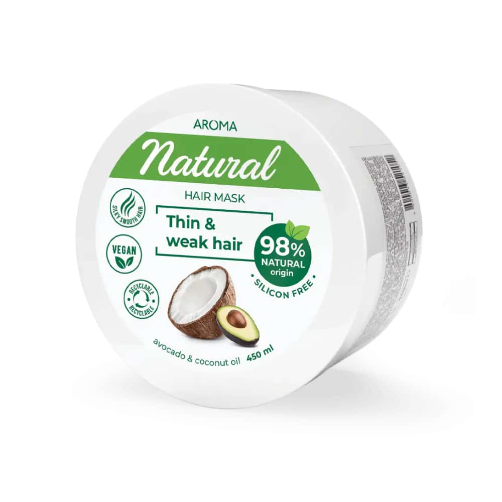 Mascarilla capilar para cabello fino y débil con aceite de coco y aguacate Aroma Natural (450 ml / 15.2 fl oz) - Miniatura 1