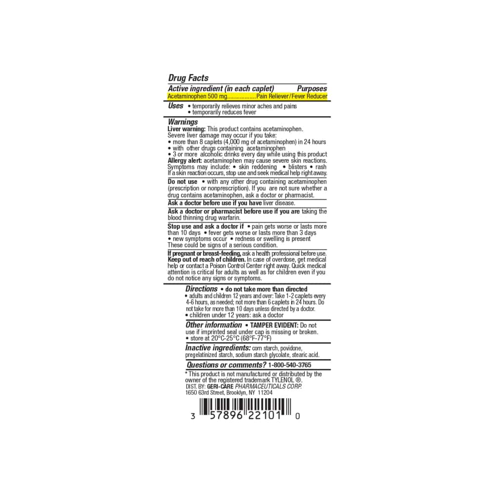 Acetaminofén 500 mg Gericare (100 cápsulas) - Miniatura 4