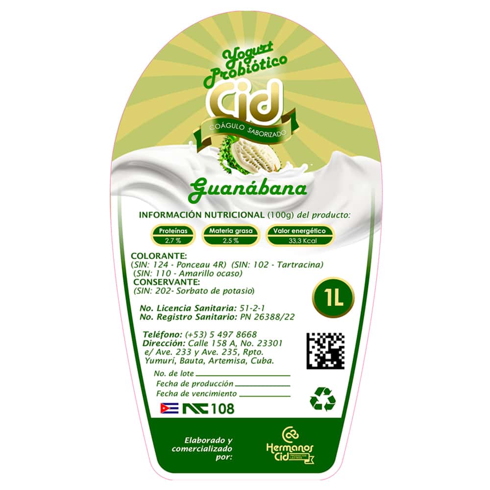 Yogurt probiótico de coágulo saborizado de guanábana Cid (1 L) - Miniatura 3