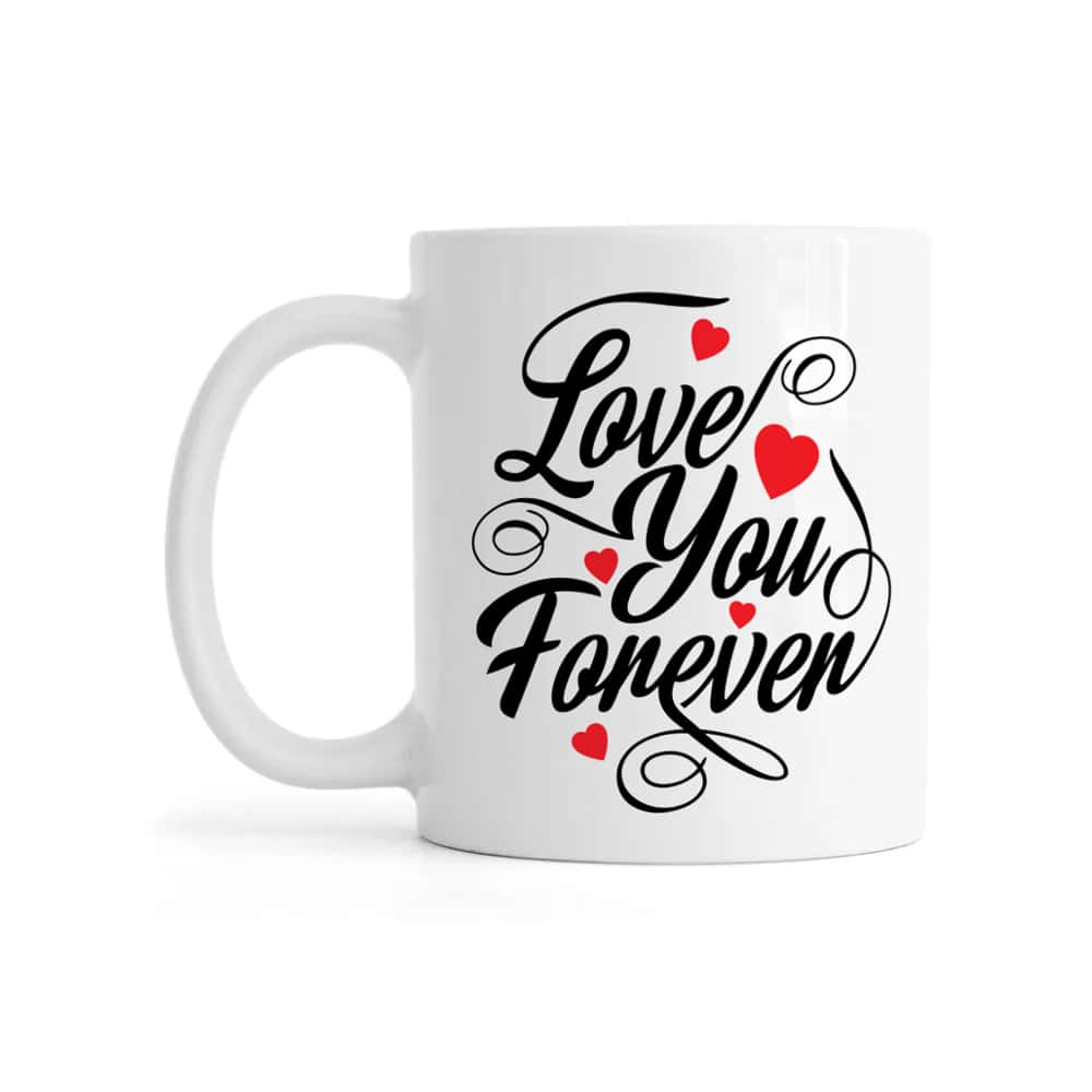 Jarra blanca de cerámica con asa redonda y diseño impreso "Love you forever" 330 ml Échale - Miniatura 1