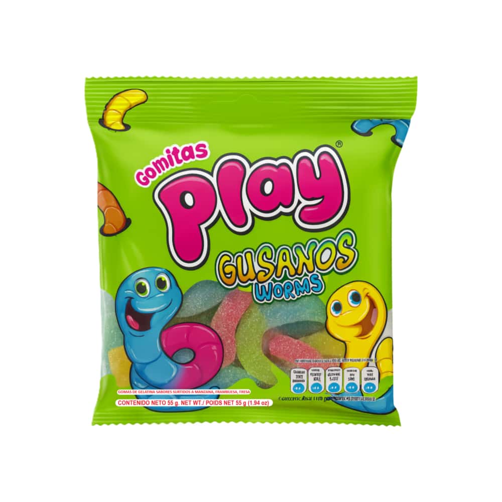 Gomas de gelatina sabores surtidos a manzana, frambuesa, fresa Play (55 g / 1.94 oz) - Miniatura 1