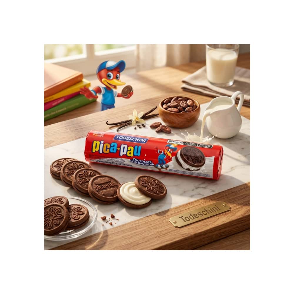 Galletas de chocolate con relleno sabor a vainilla pica pau Todeschini (115 g / 4 oz) - Miniatura 4
