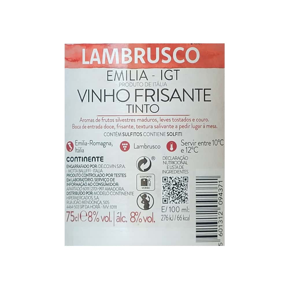 Vino tinto espumoso Lambrusco Rosso Continente (750 ml / 25.36 fl oz) - Miniatura 2
